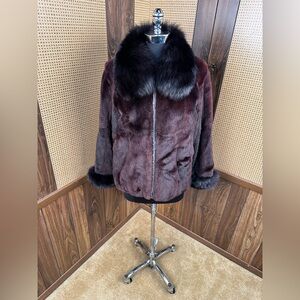 MILLER’S FURS BROWN SHEARED MINK & BLACK FOX FUR COLLAR JACKET COAT SIZE 14